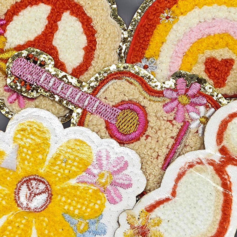 Qpout 13 Pieces Hippie Retro Chenille Iron on Patches Groovy