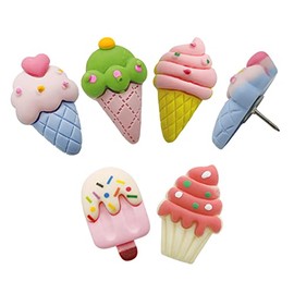 Rurili Resin Ice Cream Shape Thumbtack Lovely Push Pins for Bulletin Board, Map, Cork Board, Calendar, Photo, Wall Home, Office, School Supplies 25 Pcs