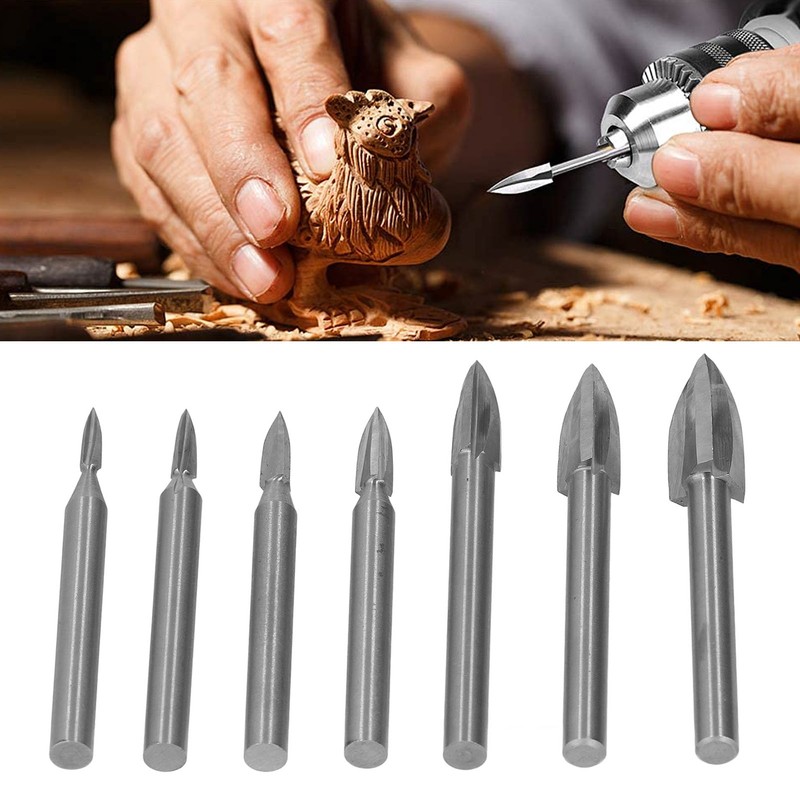 7Pcs Engraving Drill Bit 6mm Shank High Speed Steel Carving