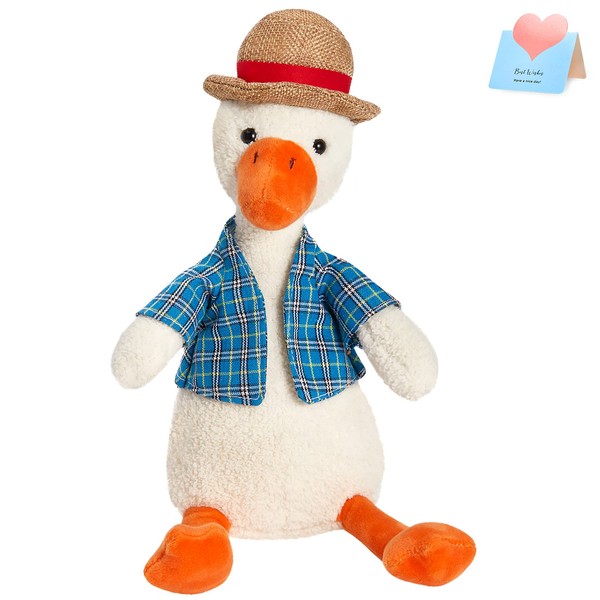 Houwsbaby Plush Duck in Plaid Shirt Plush Toy Totter Stuffed Animal with Hat, Adorable Gift for Kids Boys Girls on Easter Holiday Christmas Birthday, Beige, 11''