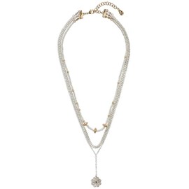Lucky Brand Women's Inlay Daisy Beaded Layer Neck, Two Tone, Unsized