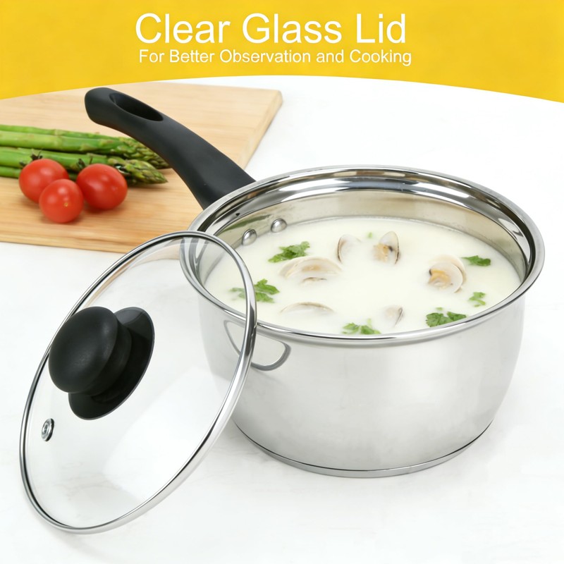3pcs Stainless Steel Saucepan Set, Kitchen 1QT & 2QT &