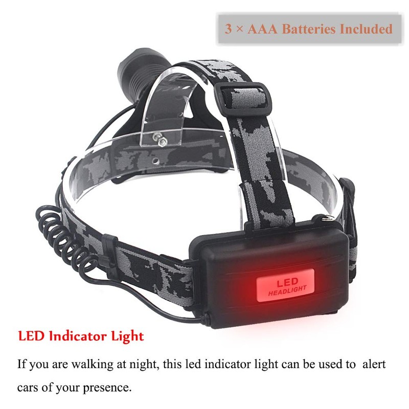 Tactical LED Headlamp Flashlight Waterproof Zoomable Headlight 3 Colors Exchange
