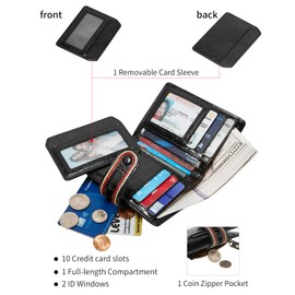 TFKGS Small Wallet for Women Leather RFID Blocking Bifold Compact Credit Card Holder with Zipper Coin Pocket Black