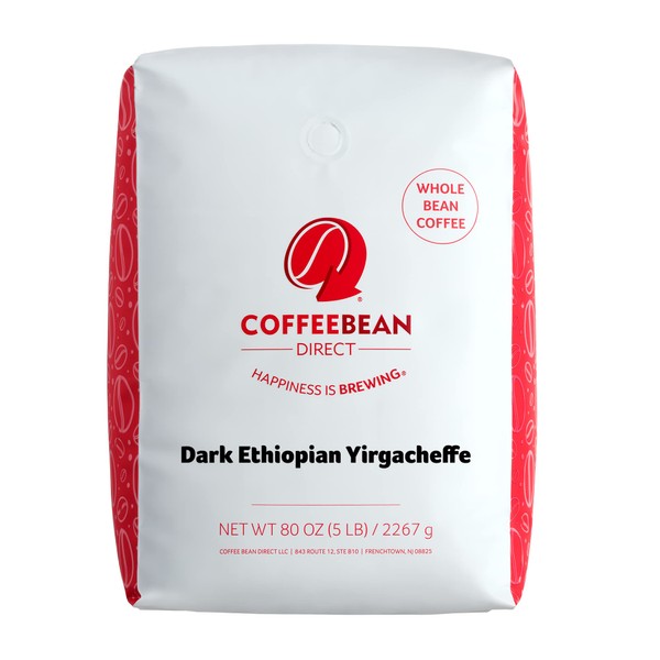 Coffee Bean Direct Dark Ethiopian Yirgacheffe, Whole Bean Coffee, 5-Pound Bag