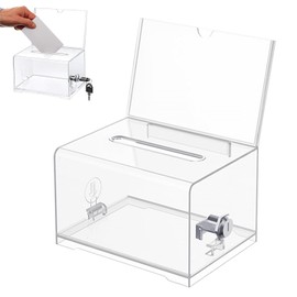 Acrylic Donation Box, Lockable, Ballot Box, Transparent with Key Lock, Money Box, Transparent, Comment Box, with Sticker, for Votes, Sweepstakes, Competitions