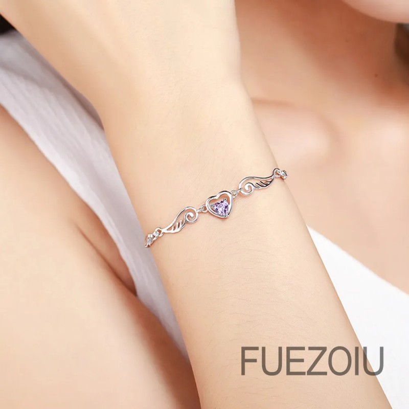 Fuezoiu 2 Piezas Pulseras Plata Corazón Alas Ángel Ajustable Joyeria