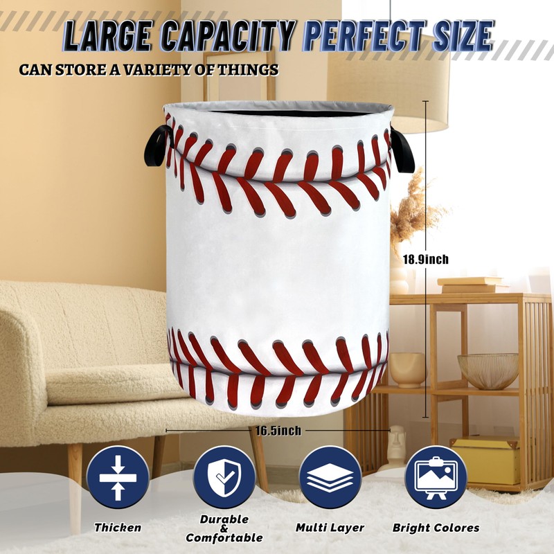 Baseball Texture Laundry Basket Foldable Funny Baseball Laundry Hamper With