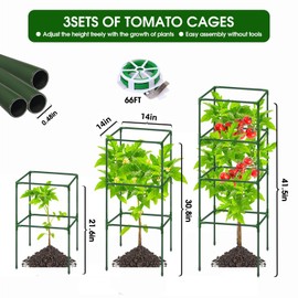 6 Pack Square Tomato Cages for Garden, 41.5 x 14 x 14 Inches Tomato Trellis Plant Support Cage for Potted Plants, Heavy Duty Plant Stakes for Raised Garden Bed Climbing Vegetables Flower