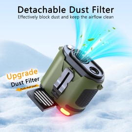 Mylyis Portable Waist Fan, Wearable Personal Neck Fan with 5 Speeds, with Detachable Dust Filter, Clip-On Fan with Flashlight and Night Warning Light Used for Outdoor Work Camping Travel Cycling