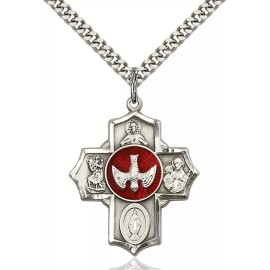Bliss Sterling Silver 5-Way Christian Catholic Medal Pendant Necklace 24" Chain Boxed