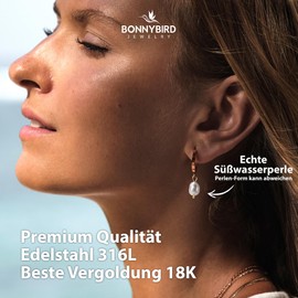 BONNYBIRD® Premium Women's Earrings Made of Surgical Steel – Very Skin-friendly & Waterproof Stud Earrings in Silver, Gold & Rose Gold, Stainless Steel, Pearl