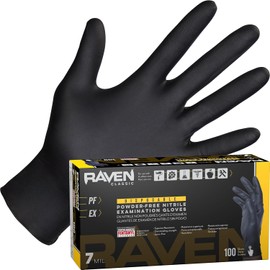 SAS Safety 66519 Raven Guantes desechables de nitrilo sin polvo, XL, 7 mil de grosor (paquete de 100)