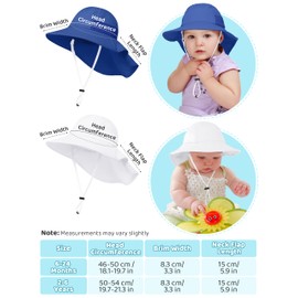 Cooraby 2 Pack Baby Sun Hat for Boys Girls Kids UPF 50+ Summer Adjustable Beach Hats with Bucket Wide Brim for Toddlers White, Royal Blue