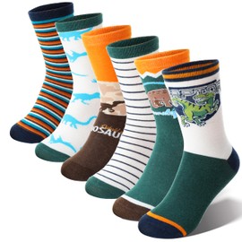 Welwoos Boys Kids Socks Crazy Fun Novelty Funny Cotton Crew Children Teenage Boys Gift Stocking Stuffers Socks 6 Pairs(Fun Dinosaur,3-5Y)