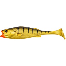 LMAB Perch Shad 7 cm, 9 cm, 11 cm, 14 cm, 18 cm, 23 cm KÖFI - Rubber Fish Fishing Lure, Artificial Bait, Soft Bait for Pike Fishing, Bass Fishing, Pike Bait (14 cm - Gold Tiger)