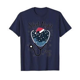 Nurse Christmas Silent Night with Nurse Life Stethoscope T-Shirt, blue