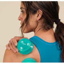 Wavetools Therapy Glide Silicone Sport Cupping Set of Mushroom Cups in case with Balm Ideal for Massage, myofascial Release, Circulation and Scars. (Clear Teal Finish, 6 Pack in case)