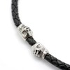 [シルバーワン] ma ダブル スカル レザーチョーカー マグネット式 黒色 編み込み［5mm 46cm］ ステンレス