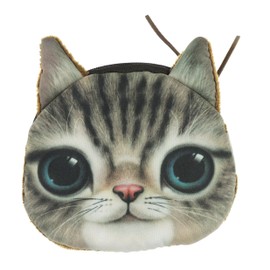 Womens Mens Cute Cat Kitten Kitty Animal Lovers Funny Christmas Birthday Gift Realistic Face Small Coin Change Money Makeup Zipper Holder Wallet Pouch Purse (Beige Tabby Blue Eyes)