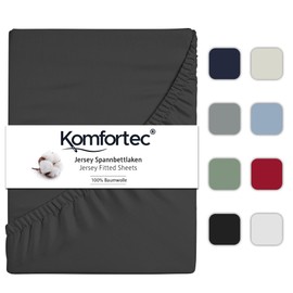 Komfortec Jersey Fitted Sheet 140 x 200 cm, 100% Cotton, Anthracite