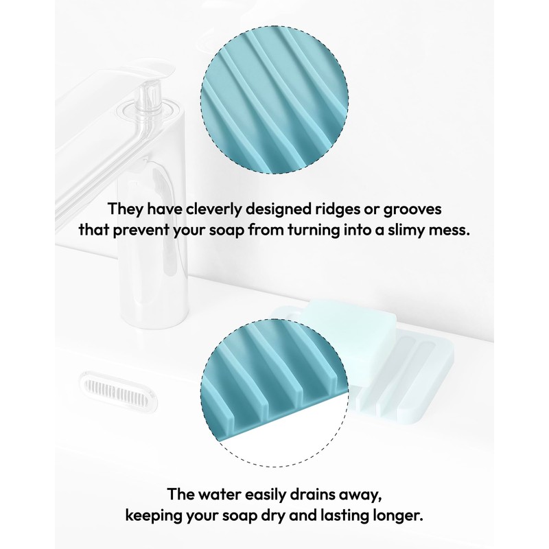 Self Draining Soap Dish for Shower, Silicone Soap Dish for