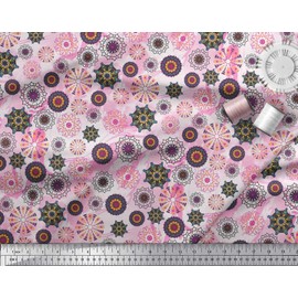 Soimoi Pink Rayon Fabric Mandala Kaleidoscope Print Fabric BTY 42 Inch Wide