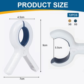 Towel Clips for Sun Loungers, 12 PCS Large Beach Towel Clips, Non-Slip Towel Pegs, Strong Grip Clothes Pegs for Sun Lounger Washing Line Laundry Pool Chairs Sunbeds(Blue/Yellow)