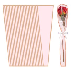 Gloreyan 100pcs Single Flower Sleeves Wrapping Bags Pink Single Rose Florist Bouquet Packaging Bags Golden Edge Cellophane Flower Sleeves for Floral Arrangement Supply Wedding Valentine's Day
