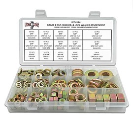 1/4-20", 5/16-18", & 3/8-16" Grade 8 Finished Hex Nuts, SAE Flat & Split Lock Washers Assortment - 351PCS!