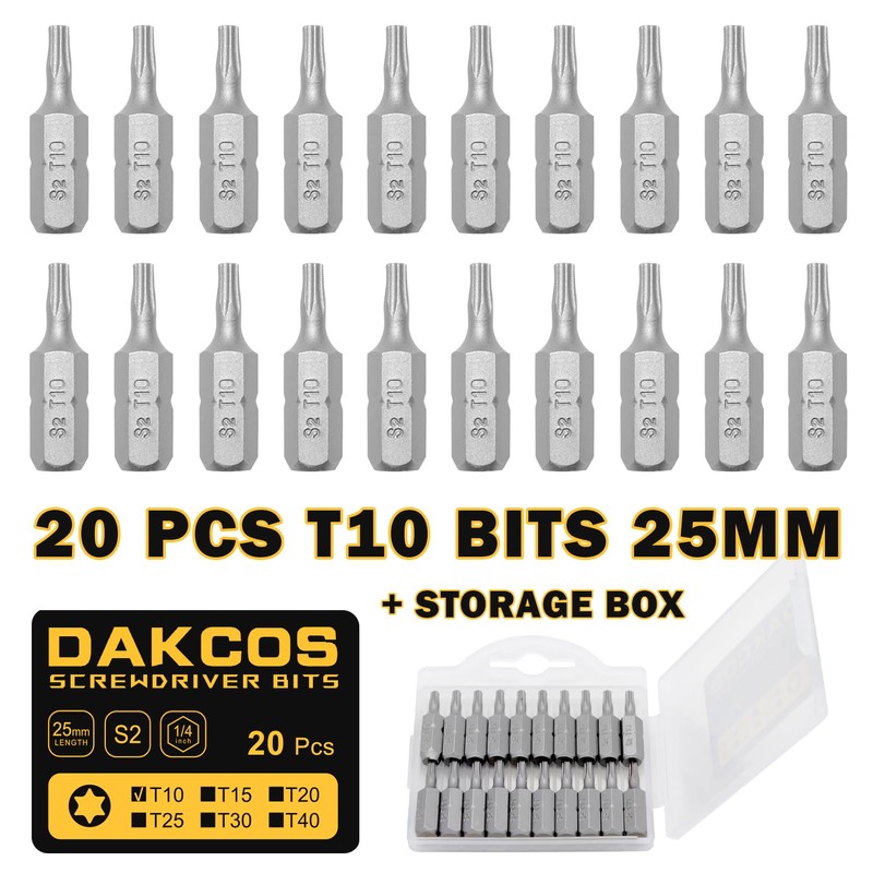 DAKCOS T10 Torx Bit Assortment from S2 (Length: 25 mm,