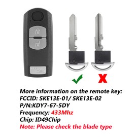 3 Buttons Car Key Fob Remote Fob For Mazda 6 Wagon Mazda CX-3 CX-5 CX-7 Key 433MHZ 49chip SKE13E-01/ SKE13E-02 with Key Ring