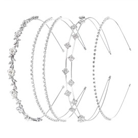 Prasacco 4 Stück Silber Strass Stirnband, Hochzeit Braut Haarreifen Strass Haarreif für Damen und Mädchen Funkelnde Kristall Haarband für Hochzeit, Tanz, Party, Bühne, Alltag (4 Stile)