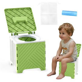 Portable Potty Seat for Toddler, Kids Travel Potty Foldable Compact Potty Training Toilet Seat with Cleaning Bags for Car, Camping, Travel, Outdoors (Green)