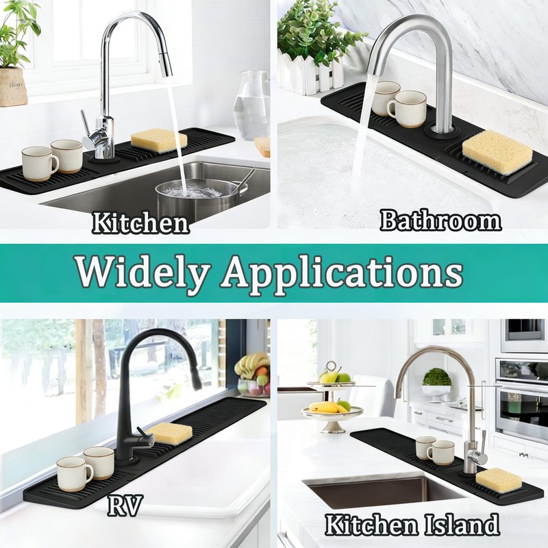 Luckissixs 24'' Longer Kitchen Faucet Mat, Silicone Sink Splash Guard
