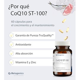 Metagenics CoQ10 ST 100 - Suplemento Alimenticio con Coenzima Q10 - Vitamina E y Zinc - 60 Cápsulas Blandas 885 mg C/U - Sin Gluten, Sin OMG - Alta Ab