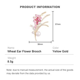 14K Gold Handcrafted Wheat Ear Flower Brooch, Adorned with Natural Gemstones and Pearl, Sophisticated Women's Jewelry, Perfect Birthday and Special Occasion Gift (Pink)