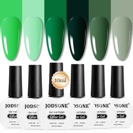 JODSONE 10ml Green Gel Nail Polish 6Pcs Gel Nail Polish Set All Seasons Neutral Soak off U V Lamp Gel Manicure Set for Nail Art Collection St. Patrick's Day Gift for Her