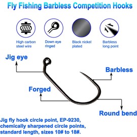 Eupheng Plus Best Barbless Fishing Hooks Competition Fishing Hook Combo Dry Nymph Strimp&Pupa Pupa jig Fly Hooks with Free Mini Fly Box (125PCS 9230 Hooks Combo)
