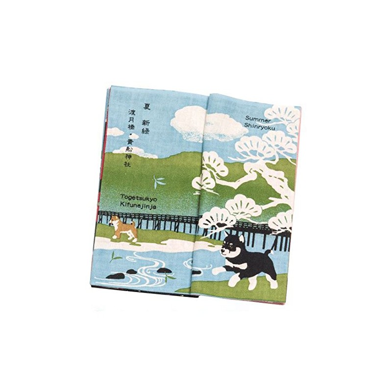 Hamamonyo Shiba Inu Walk in Kyoto Nassen Tenugui Towel