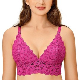 MOMANDA Women's Nursing Bra Lace Wirefree Padded Maternity Bralette Breastfeeding Cute Hibiscus Purple 38B