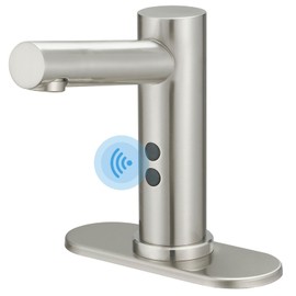 BWE Brushed Touchless Bathroom Sink Faucet Hands Free Automatic Sensor Faucet with Hole Cover Plate Sensor Motion Smart Bathroom Wash Basin Sink Faucet Nickel with Supply Lines