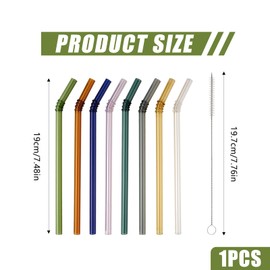 Glass Straws, High Borosilicate Glass Straws, Reusable, Lead-Free & Food-Grade Drinking Straws with Brush, Curved Design, Rainbow Gradient, Heat Resistant (150°C) for Bubble Tea, Coffee, Home Use