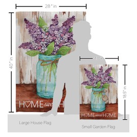 Welcome Lilacs Home Sweet Jar Garden House Flag - Kit Spring Floral Sunflower Tulip Rose Orchid Lilies Season Springtime Flower Wreath - Banner Small Yard Gift Double-Sided Made In USA 28 X 40
