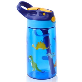 SENBSLAN Kids Water Bottles With Straw,480ml Toddler Drinks Bottle for School,Leakproof Children's Bottle BPA free Tritan Sport Bottle for Girls Boys (Dinosaur)