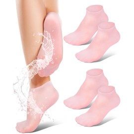 Golbylicc Silicone Moisturizing Socks for Women Dry Cracked Feet, Soft Gel Rubber Socks, Women Foot Care Spa Pedicure Silicone Socks for Cracked Heel and Softening Rough Skin, Calluses (2 Pairs)