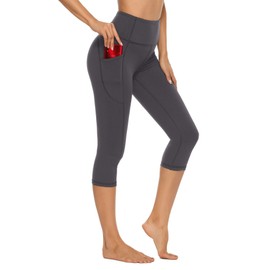 Stelle Womens High Waisted Legging Yoga Pants with Pockets for Workout Cycling Leggings(Charcoal,L)