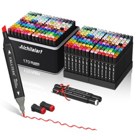 alchilalart 170 Colors Alcohol Based Markers, Alcohol Markers Set, Dual Tip Alcohol Sketching Drawing Markers Animation for Adults Kids