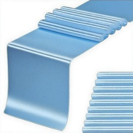 Satin Baby Blue Table Runner10 Pack, Light Blue Table Runners for Baby Shower Gender Reveal Party Birthday Banquets Decor, Wedding Table Runner for Graduation Engagement Decor