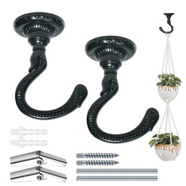 Evsteluo 2 Sets Large Swag Ceiling Heavy-Duty Hooks with Complete Hardware Kit - Ideal for Hanging Plants, Ceiling & Drywall Installation (Antique Brass)
